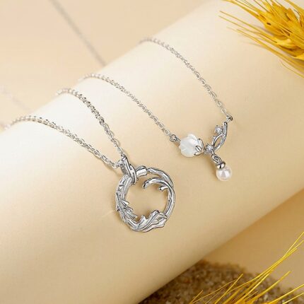 925 Sterling Silver Couple Necklace Set, Kapok and Oak Pendant O-Chain Jewelry for Women Men, Valentine's Day Gift