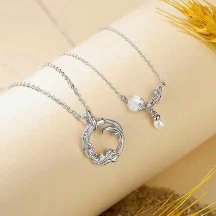 925 Sterling Silver Couple Necklace Set, Kapok and Oak Pendant O-Chain Jewelry for Women Men, Valentine's Day Gift