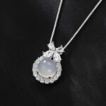 White Chalcedony Bow Pendant Necklace 925 Sterling Silver CZ for Women