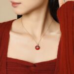 Red Agate Horse Pendant Necklace, 925 Sterling Silver Zodiac Jewelry for Women, Chinese Peace Buckle Charm, 40+5cm Chain