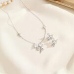 925 Sterling Silver Sparkling Bow Pendant Necklace for Women with Star Charms, 40+5cm Dainty Collarbone Chain, Daily Commute Gift