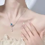 Fishtail Pearl Necklace 925 Sterling Silver Blue Crystal Tassel Dangle Pendant for Women Summer Beach Ocean Jewelry 40+5cm