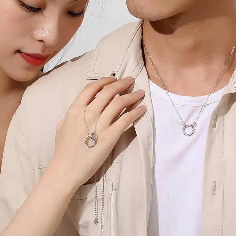 925 Sterling Silver Thorn Ring Pendant Necklace, Mobius Couple Chain for Women Men, Valentine's Day Gift