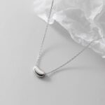 Sokila Bean Pendant Necklace 999 Fine Silver Dainty Geometric Choker 40+5cm Chain Minimalist Korean Style Everyday Jewelry Gift
