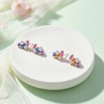925 Sterling Silver Colorful CZ Geometric Stud Earrings, Small Irregular Cluster Gem Jewelry Summer Gift for Women