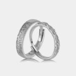 Matching Couple Rings 999 Fine Silver Adjustable Band, Tree Branch & Geometric Texture, Valentine's Day Gift for Him and Her