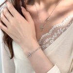 925 Sterling Silver Heart Cross Necklace for Women, Mother of Pearl CZ Star Charm O-Chain, Summer Beach Jewelry Gift for Her