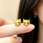 Fox Mask Stud Earrings 999 Fine Silver Gold Plated Jewelry for Women, Masquerade Party Costume Gift