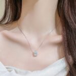 White Chalcedony Bow Pendant Necklace 925 Sterling Silver CZ for Women