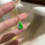 925 Sterling Silver Green African Jade Gourd Pendant Necklace, Bow Knot Bail, 40+5cm Chain, Vintage Chinese Style for Women