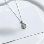 925 Sterling Silver Teardrop Chalcedony Pendant Necklace for Women Pave CZ Halo Drop Charm 40+5cm Collar Chain African Jade Vintage