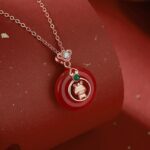 Red Agate Horse Pendant Necklace, 925 Sterling Silver Zodiac Jewelry for Women, Chinese Peace Buckle Charm, 40+5cm Chain
