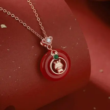 Red Agate Horse Pendant Necklace, 925 Sterling Silver Zodiac Jewelry for Women, Chinese Peace Buckle Charm, 40+5cm Chain