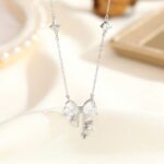 925 Sterling Silver Sparkling Bow Pendant Necklace for Women with Star Charms, 40+5cm Dainty Collarbone Chain, Daily Commute Gift