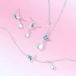 925 Sterling Silver Moonstone Butterfly Pendant Necklace, Blue Enamel Teardrop Charm, 40+5cm Chain for Women