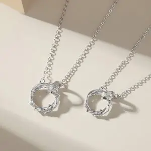 925 Sterling Silver Thorn Ring Pendant Necklace, Mobius Couple Chain for Women Men, Valentine's Day Gift