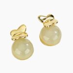 Sokila Butterfly Stud Earrings 925 Sterling Silver 14K Gold Plated Hetian Jade Round Bead Vintage Chinese Style Jewelry Gift