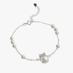 Pearl Bow Bracelet 925 Sterling Silver for Women, French Vintage Elegant Beaded Chain Jewelry, Travel Souvenir Gift