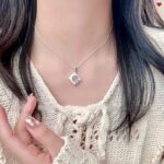 Rhombus White Moonstone Pendant Necklace 925 Sterling Silver Choker for Women