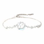 925 Sterling Silver Moonstone Rabbit Bracelet for Women, Bunny Charm, Crescent Moon Celestial Star Jewelry, Travel Souvenir Gift