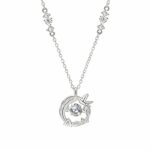 925 Sterling Silver Bird Pendant Necklace for Women, Eucalyptus Leaf Wreath Charm with CZ Stone, 40+5cm Chain, Daily Wear