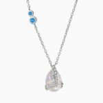 Mermaid Tear Moonstone Pendant Necklace, 925 Sterling Silver O-Chain Teardrop Collarbone Chain for Women, Korean Style Jewelry Gift