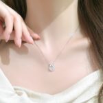White Chalcedony Bow Pendant Necklace 925 Sterling Silver CZ for Women