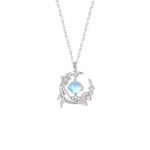 Moonstone Whale Pendant Necklace 925 Sterling Silver Star Charm Celestial Ocean Jewelry for Women 40+5cm Chain