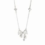 925 Sterling Silver Sparkling Bow Pendant Necklace for Women with Star Charms, 40+5cm Dainty Collarbone Chain, Daily Commute Gift
