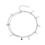 925 Sterling Silver Star Charm Bracelet for Women, Tassel Bangle, Adjustable Blue Stone Jewelry, Summer Travel Gift