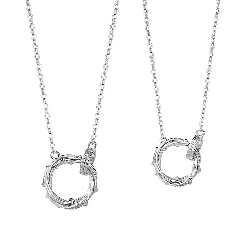 925 Sterling Silver Thorn Ring Pendant Necklace, Mobius Couple Chain for Women Men, Valentine's Day Gift