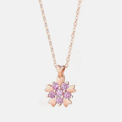 Sokila Flower Pendant Necklace 925 Sterling Silver Cubic Zirconia O-Chain 40+5cm Dainty Jewelry for Women Girlfriend Gift Everyday