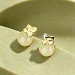 Sokila Butterfly Stud Earrings 925 Sterling Silver 14K Gold Plated Hetian Jade Round Bead Vintage Chinese Style Jewelry Gift