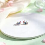 925 Sterling Silver Colorful CZ Geometric Stud Earrings, Small Irregular Cluster Gem Jewelry Summer Gift for Women