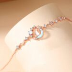 925 Sterling Silver Moonstone Rabbit Bracelet for Women, Bunny Charm, Crescent Moon Celestial Star Jewelry, Travel Souvenir Gift