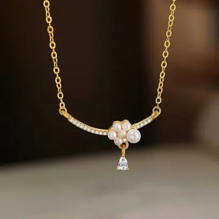 18K Gold Cloud Pearl Pendant Necklace for Women, 925 Sterling Silver 40+5cm Chain with Shell Beads & CZ Drop Charm, Dainty Everyday