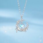 Moonstone Whale Pendant Necklace 925 Sterling Silver Star Charm Celestial Ocean Jewelry for Women 40+5cm Chain