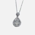 925 Sterling Silver Teardrop Chalcedony Pendant Necklace for Women Pave CZ Halo Drop Charm 40+5cm Collar Chain African Jade Vintage