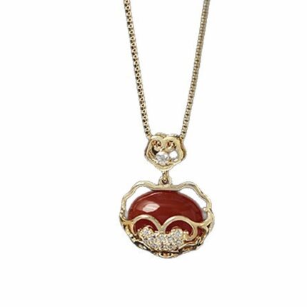 925 Sterling Silver Peace Lock Pendant Necklace for Women, 14K Gold-Tone Ruyi Charm, Vintage Chinese Style, 40+5cm