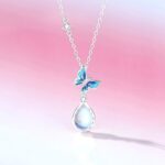 925 Sterling Silver Moonstone Butterfly Pendant Necklace, Blue Enamel Teardrop Charm, 40+5cm Chain for Women