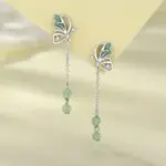 Green Aventurine Butterfly Drop Earrings 925 Sterling Silver Long Tassel Dangle Jewelry for Women, Birthday Gift