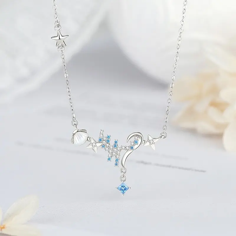 Star Pendant Necklace 925 Sterling Silver Baroque Pearl Blue CZ Choker Four-Pointed Charm, Dainty Jewelry Gift for Women, Daily Wear 40+5cm