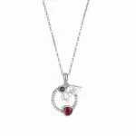 925 Sterling Silver Mistletoe Leaf Necklace with Red Green CZ, Geometric Open Circle Pendant Choker for Women, Christmas Gift 40+5cm