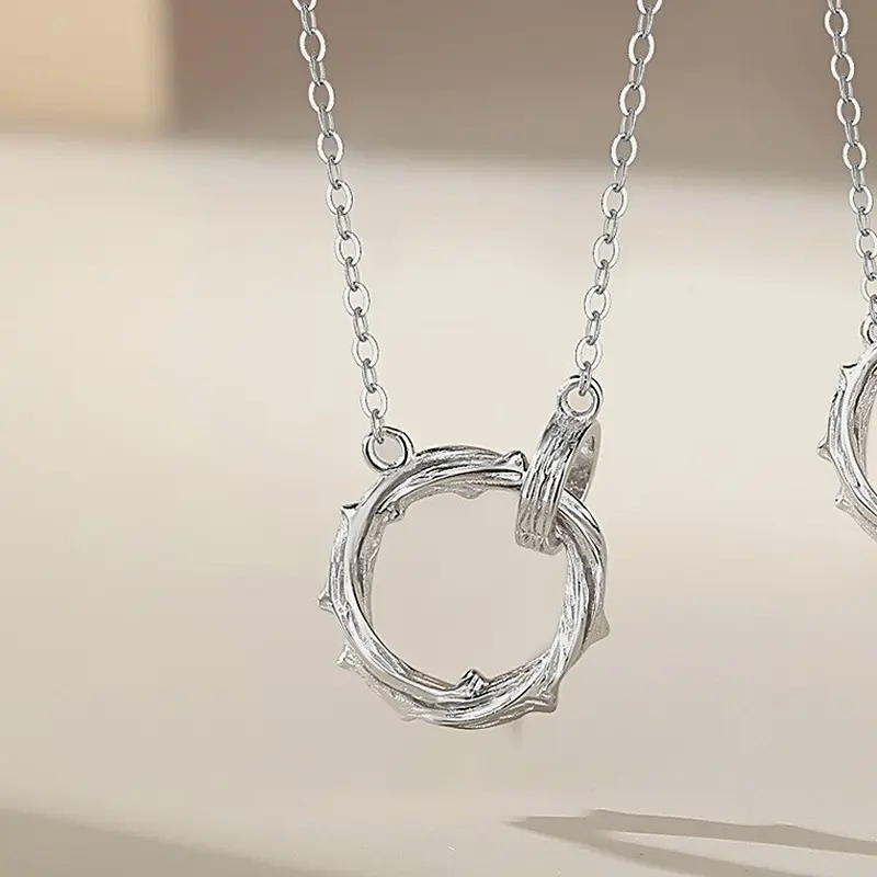 925 Sterling Silver Thorn Ring Pendant Necklace, Mobius Couple Chain for Women Men, Valentine's Day Gift