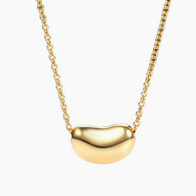 06-54 Sokila Bean Pendant Necklace 999 Fine Silver Dainty Geometric Choker 40+5cm Chain Minimalist Korean Style Everyday Jewelry Gift