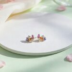 925 Sterling Silver Colorful CZ Geometric Stud Earrings, Small Irregular Cluster Gem Jewelry Summer Gift for Women