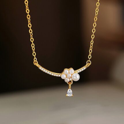 18K Gold Cloud Pearl Pendant Necklace for Women, 925 Sterling Silver 40+5cm Chain with Shell Beads & CZ Drop Charm, Dainty Everyday