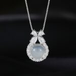 White Chalcedony Bow Pendant Necklace 925 Sterling Silver CZ for Women