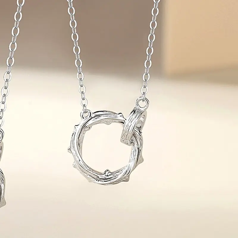925 Sterling Silver Thorn Ring Pendant Necklace, Mobius Couple Chain for Women Men, Valentine's Day Gift