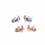 925 Sterling Silver Colorful CZ Geometric Stud Earrings, Small Irregular Cluster Gem Jewelry Summer Gift for Women